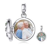 Custom4U Charm Photo Personnalisé Breloque pour Bracelet Charme Coeur/Arbre de Vie Argent 925/Plaqué Or,Pendentif avec Photo Gravé Perle Beads Bijoux Cadeau Anniversaire Maman Femme Fille