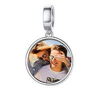 Custom4U Charm Photo Personnalisé Breloque pour Bracelet Charme Coeur/Arbre de Vie Argent 925/Plaqué Or,Pendentif avec Photo Gravé Perle Beads Bijoux Cadeau Anniversaire Maman Femme Fille