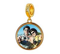 Custom4U Charm Photo Personnalisé Breloque pour Bracelet Charme Coeur/Arbre de Vie Argent 925/Plaqué Or,Pendentif avec Photo Gravé Perle Beads Bijoux Cadeau Anniversaire Maman Femme Fille