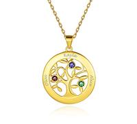 Custom4U Cillier Médaillon Personnalisé 2-7 Prénoms Acier Inoxydable, Pendentif Arbre de Vie Bijoux Gravé pour Femme Homme(Boîte Cadeau)