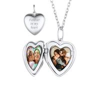 Custom4U Collier 2 Photos Personnalisé Argent 925 Pendentif Médaillon Coeur Porte Photo Bijoux Vintage Cadeau Anniversaire pour Maman Original