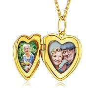 Custom4U Collier 2 Photos Personnalisé Argent 925 Plaqué Or Pendentif Médaillon Coeur Porte Photo Bijoux Vintage Cadeau Anniversaire pour Maman Original