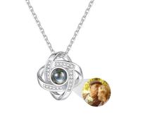 Custom4U Collier à Projection Photo pour Femmes Collier Nœud d'Amour Plaqué Argent, Bijou Photo Personnalisé avec Écrin
