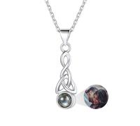 Custom4U Collier à Projection Photo pour Femmes Pendentif à Projection Nœud Celtique Argent, Bijou Photo Personnalisé avec Écrin