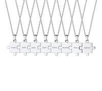 Custom4U Collier Amitié Couple Amoureux pour 8 Personnalisé Prénoms, 8 Pièces Pendentif Puzzle BFF Nom Gravé Acier Inoxydable avec Chaînes 50cm