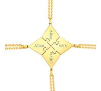 Custom4U Collier Amitié pour 4 Personnalisable,Pendentif Losange Puzzle Personnalisé Prénoms en Or Acier Inoxydable avec Chaînes Ajustable,Bijoux BFF Best Friend Meuilleures Amies Femmes et Filles