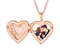 Custom4U Collier Amour Photo Personnalisable Or Rose Coeur pour Femme Fille, Photo Locket Neclace Pendnetif Coeur Plaqué Or
