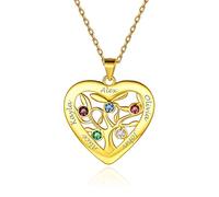 Custom4U Collier avec pendentif rond en acier 316 l / argent 925 Motif arbre de vie avec jusqu’à 8 noms personnalisables, Pierre, Zircone cubique.