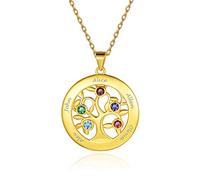 Custom4U Collier avec pendentif rond en acier 316 l / argent 925 Motif arbre de vie avec jusqu’à 8 noms personnalisables