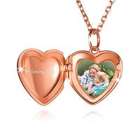 Custom4U Collier avec Photo Gravé Pendentif Or Rose Charme Coeur Porte Photo Argent 925