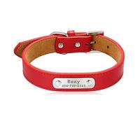 Custom4U Collier Chien Cuir Personnalisé Prénom Collier Chiot Cuir Rouge Personnalisable