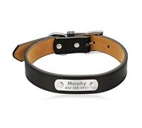 Custom4U Collier Chien Personnalisables Collier Cuir Noir Chien Personnalisé Prénom