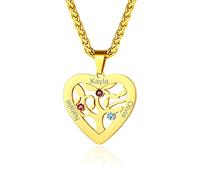 Custom4U Collier Coeur Personnalisé 2-7 Prénoms Acier Inoxydable, Pendentif Arbre de Vie Bijoux Gravé pour Femme Homme(Boîte Cadeau)