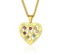 Custom4U Collier Coeur Personnalisé 2-7 Prénoms Acier Inoxydable, Pendentif Arbre de Vie Bijoux Gravé pour Femme Homme(Boîte Cadeau)