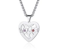 Custom4U Collier Coeur Personnalisé 2-7 Prénoms Acier Inoxydable, Pendentif Arbre de Vie Bijoux Gravé pour Femme Homme(Boîte Cadeau)