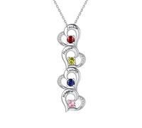 Custom4U Collier Cœur Famille Personnalisé avec 4 Pierres de Naissance, Pendentif Argenté Gravé Prénom Longueur Réglable Cadeau Personnalisé pour Être Cher Fête des Mères Noël