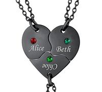 Custom4U Collier d'Amitié pour 3 BFF Personnalisé Prénom Collier d'Amitié Coeur Brisé pour 3 Filles avec Pierre de Naissance