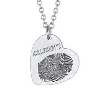 Custom4U Collier de Coeur d'Empreinte Digitale Personnalisable Pendentif Gravé pour Femme