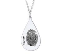 Custom4U Collier D'empreinte Digitale Goutte Acier Inoxydable Argent 925 Pendentif à Graver Votre Empreinte Digitale