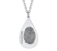Custom4U Collier D'empreinte Digitale Goutte Acier Inoxydable Pendentif à Graver Votre Empreinte Digitale