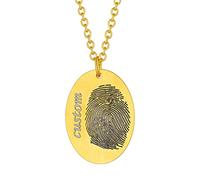 Custom4U Collier D'empreinte Digitale Or Ovale à Personnaliser Acier Inoxydable Pendentif avec Nom Gravé