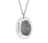 Custom4U Collier D'empreinte Digitale Ovale à Personnaliser Acier Inoxydable Pendentif avec Nom Gravure