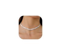Custom4U Collier Femme Argent Personnalisez 5 Noms Plaqué Or 14K Herringbone Serpent Chaîne Famille Bijoux Cadeau pour Femme Longueur Réglable 32 cm + 9 cm