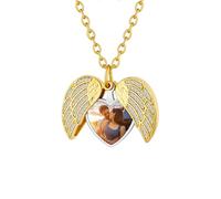 Custom4U Collier Femme - Personnalisé Photo Collier Aile d'Ange Oxyde de Zirconium Médaille Texte Gravé - Cadeau Femme Anniversaire