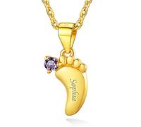 Custom4U Collier Femme Prenom Gravure Argent Sterling Or Pieds de Bébé Personnalisé avec Prénom Cadeau Gravé Prénom Famille Maman Enfant