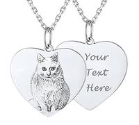 Custom4U Collier Gravure Photo Pendentif Coeur Portrait de Chat Personnalisable Bijoux Gravé Photo de Chein Personnalisé Cadeau Femme