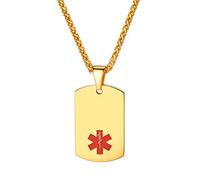 Custom4U Collier Homme Médicale Personnalisé Pendentif Dog Tag-Collier Sport ID-Plaque d'Identification-Bijoux de Médicaments d'Allergie Couleur (Argenté/Or/Noir)&Chaine Réglable-Gravure Gratuite
