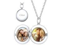 Custom4U Collier Pendentif Argent pour Femme Médaillon Rond Porte Photo Gravé