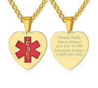 Custom4U Collier Pendentif Dog Tag Homme Médicale Personnalisé-Collier Sport ID-Plaque d'Identification-Bijoux de Médicaments d'Allergie avec Chaine Réglable Plaque Militaire Couleur Or