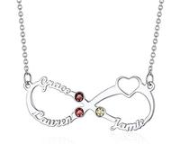 Custom4U Collier Pendentif Infinity 3 Prénoms Personnalisé Pendentif pour Maman Trois Noms Enfant Pierre de Naissance Gravé