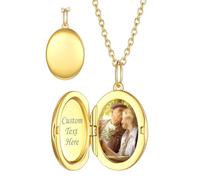 Custom4U Collier Pendentif Photo Personnalisé Argent 925, Médaillon avec 2 Photos Gravé Ovale/Rond/Arbre de Vie avec Chaîne Réglable (Boîte Cadeau)