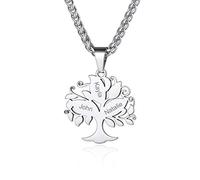Custom4U Collier Personnalisé 3 Prénoms, Pendentif Arbre de Vie en Acier Inoxydable,Bijoux Gravé Noms de Famille,Enfants,Chaine Ajustable 55+5 cm,Cadeau Anniversaire Femme Maman,Grand Mère