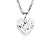 Custom4U Collier Personnalisé 3 Prénoms,Pendentif Coeur Arbre de Vie en Acier Inoxydable Gravé Pierres de Naissance,Bijoux de Famille,Chaine 55+5 cm,Cadeau Anniversaire Femme Maman,Grand Mère