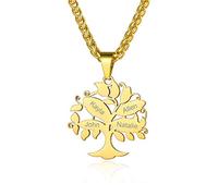 Custom4U Collier Personnalisé 4 Prénoms, Pendentif Arbre de Vie Plaqué Or en Acier Inoxydable,Bijoux Gravé Noms de Famille,Enfants,Chaine Ajustable 55+5 cm,Cadeau Anniversaire Femme Maman,Grand Mère