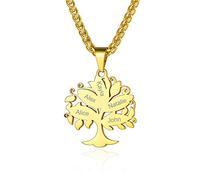 Custom4U Collier Personnalisé 5 Prénoms, Pendentif Arbre de Vie Plaqué Or en Acier Inoxydable,Bijoux Gravé Noms de Famille,Enfants,Chaine Ajustable 55+5 cm,Cadeau Anniversaire Femme Maman,Grand Mère