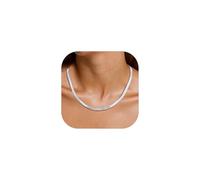 Custom4U Collier Personnalisé avec Prénom Texte Gravure Chaine Argent Serpent Chaine Acier Inoxydable Femme Cadeaux de Bijoux pour Famille Avec Coffret Cadeau