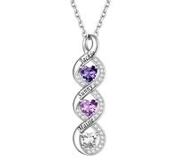 Custom4U Collier Personnalisé Femme avec 3 Gravures Prénom avec Pierre de Naissance Argenté Chaîne Adjustable 45+5cm, Collier Maman Personnalisé Cadeau Fête des Mères Jour de l’Amour Noël