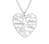 Custom4U Collier Personnalisé Prénom Arbre de Vie Collier Pendentif d'Arbre Généalogique Coeur Inoxydable