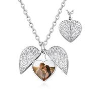 Custom4U Collier Photo Personnalisable - Photo Médaillon Pendentif Argenté aile d'Ange Acier Inoxydable étanche Bijoux pour Femme Fille