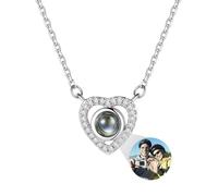 Custom4U Collier Photo Personnalisé avec Charme Cœur, Collier à Projection d'Image pour Épouse Femmes Grand-mère