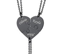 Custom4U Collier pour Meilleure Amie Coeur Séparable Pendentif Charm d'Amitié pour 3 Best Friends avec Prénom Personnalisable Bijoux Personnalisable Fête des Mères Anniversaire
