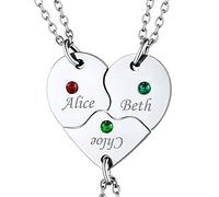 Custom4U Colliers Amitié à 3 Pièces Coeur Puzzle Séparable pour 3 Amies Personnalisable Prénom Pendentif BFF Coeuravec Pierre de Naissance