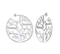 Custom4U Créole avec Prénom Gravé Boucle d'oreilles Arbre de Vie Acier Inoxydable/Or/Noir Personnalisé 1-8 Noms Bijoux Personnalisable pour Femme Maman (Boîte Cadeau)