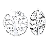 Custom4U Créole avec Prénom Gravé Boucle d'oreilles Arbre de Vie Acier Inoxydable/Or/Noir Personnalisé 1-8 Noms Bijoux Personnalisable pour Femme Maman (Boîte Cadeau)