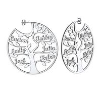 Custom4U Créole avec Prénom Gravé Boucle d'oreilles Arbre de Vie Acier Inoxydable/Or/Noir Personnalisé 1-8 Noms Bijoux Personnalisable pour Femme Maman (Boîte Cadeau)