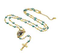 Custom4U Cutom4U Collier Chapelet Catholique Personnalisé Photo Pendentif Rosaire Prénom Gravé Acier Inoxydable Plaqué Or